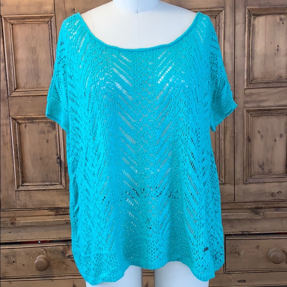 Seafoam green crochet knit t-shirt